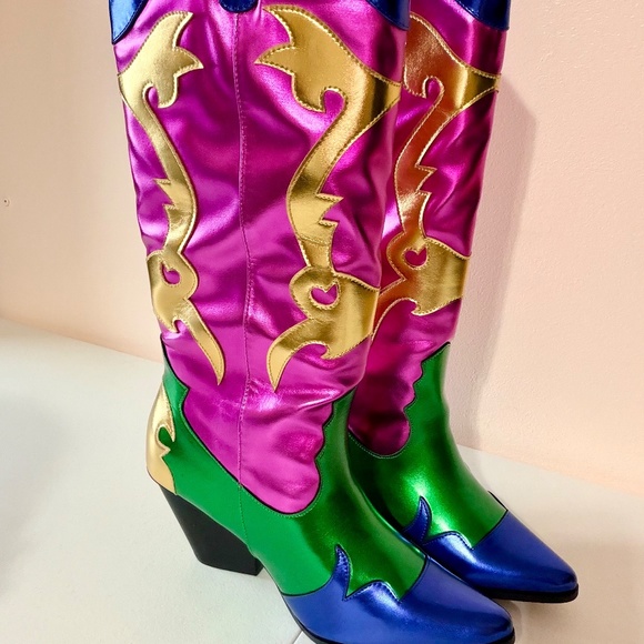 Cape Robbin Metallic Multi Color 3" Block Heel Western Cowboy Boots - Picture 2 of 9